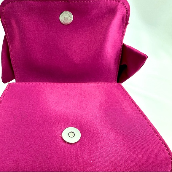 White House Black Market Pink Fuchsia Satin Clutch Purse with Bow - Picture 4 of 11